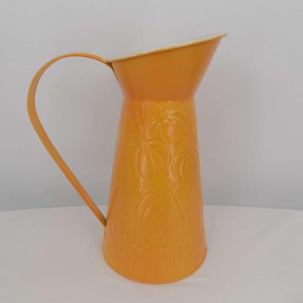 Ashland Heirloom Harvest Fall Galvanized Yellow Embossed Pumpkin Pitcher New - Picture 3 of 9